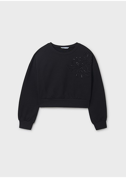 Siyah Kız Çocuk Pul Detaylı Sweatshirt 7421