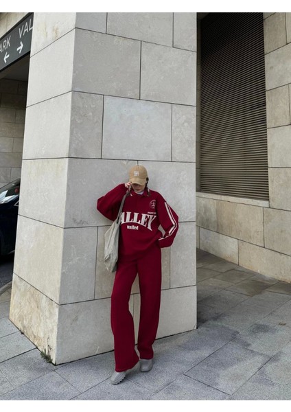 Üç Iplik Yakalı Sweat Baggy Pantalonlu Takım - Bordo