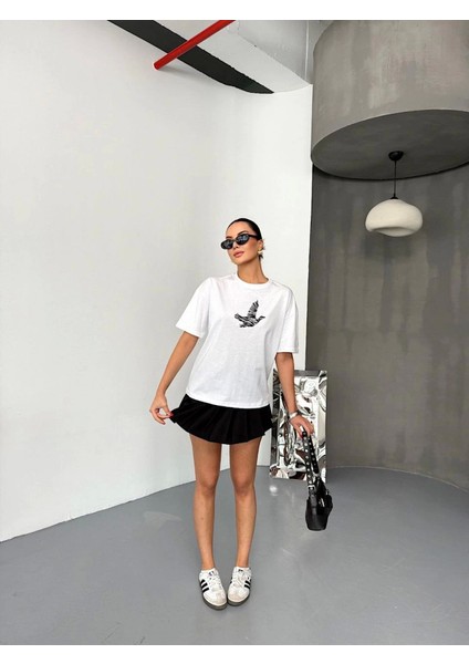 Kısa Kol Baskılı T-Shirt - Beyaz