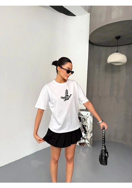 Kısa Kol Baskılı T-Shirt - Beyaz