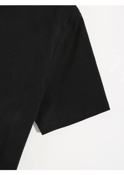 Baskılı Oversize Bisiklet Yaka T-Shirt - Siyah fırsatları