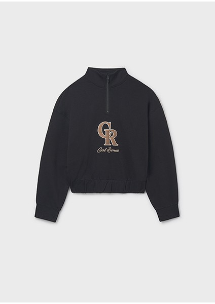 Siyah Kız Çocuk Kabartmalı Sweatshirt 7424