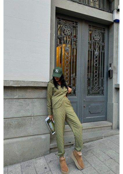 Kapitone Kapişonlu Eşofman Takım - Haki fiyatları