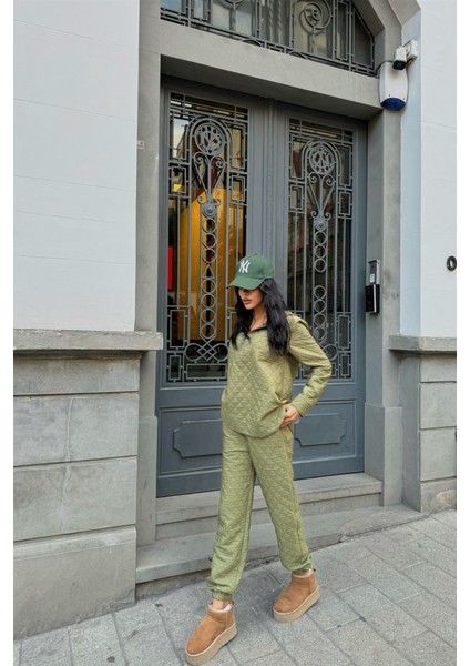 Kapitone Kapişonlu Eşofman Takım - Haki fırsatları