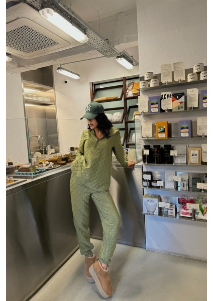 Kapitone Kapişonlu Eşofman Takım - Haki