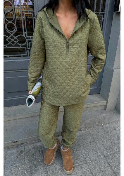 Kapitone Kapişonlu Eşofman Takım - Haki modelleri