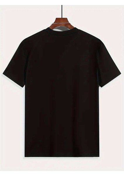 Baskılı Oversize Bisiklet Yaka T-Shirt - Siyah modelleri