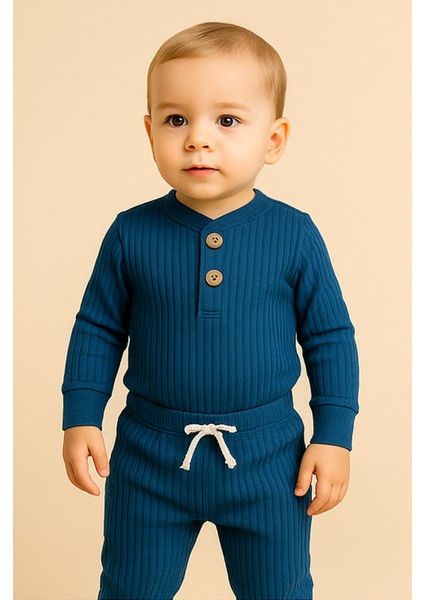 Unisex Basic Badili Alttan Çıtlı Fitilli Bebek Takım 3 Ay - 2 Yaş