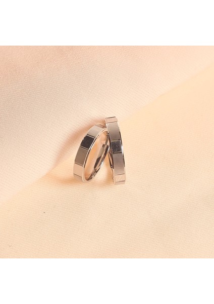 Enine Dikdörtgen Kare Gümüş Kaplama (Kadın-Erkek) Yüzük