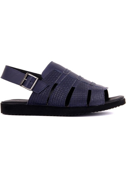 Lacivert Deri Erkek Sandalet