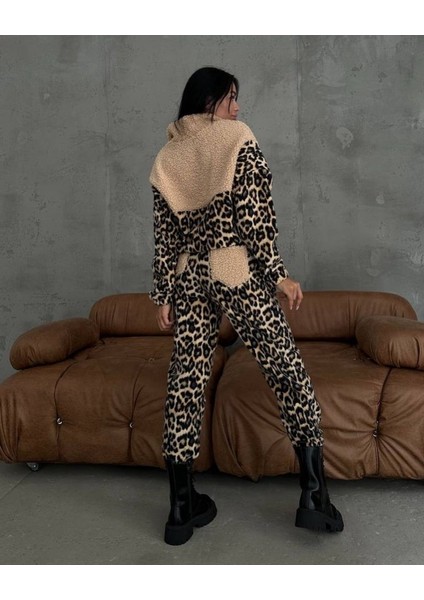 Kadın 3 Iplik Kumaş Leopar Desenli Ikili Takım