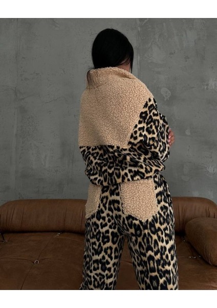 Kadın 3 Iplik Kumaş Leopar Desenli Ikili Takım