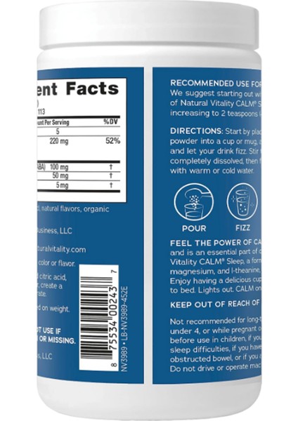 Calm Magnesium Citrate, Aid Drink Mix, Gaba, Aid, Vegan, Gluten Free Non-Gmo 453GR.068 indirimleri