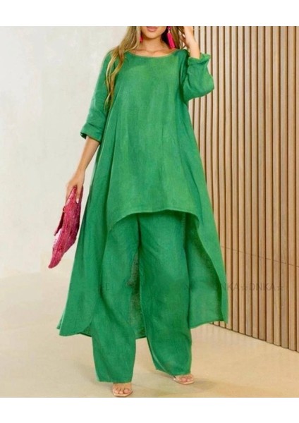 Kadın Uzun Kollu Kayık Yaka Detay Tunik ve Pantolon Ikili Takım fiyatları