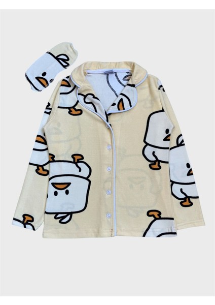 Erkek Çocuk Pamuklu Kumaş Süet Sarı Civciv Desenli Uyku Bantlı Biyeli Gömlek Yaka Pijama Takımı fiyatları