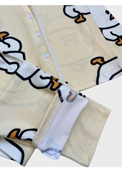 Erkek Çocuk Pamuklu Kumaş Süet Sarı Civciv Desenli Uyku Bantlı Biyeli Gömlek Yaka Pijama Takımı fırsatları