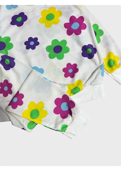 Kız Çocuk Pamuklu Beyaz Renkli Çiçek Desenli Uzun Kollu Mevsimlik Pijama Takımı fiyatları