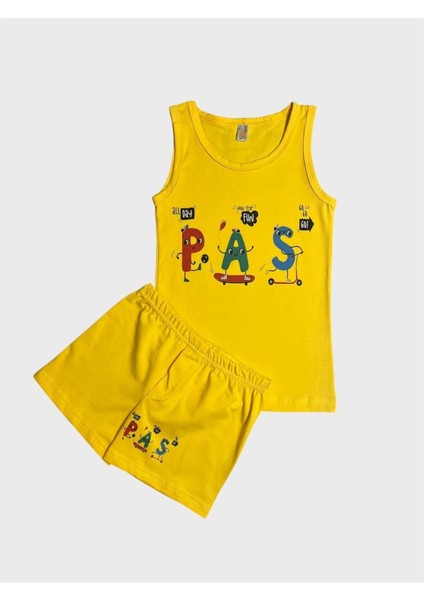 Erkek Çocuk Pamuklu Sarı Kaykay Desenli Atlet Boxer Takımı
