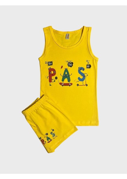 Erkek Çocuk Pamuklu Sarı Kaykay Desenli Atlet Boxer Takımı fiyatları