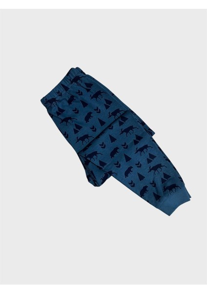 Erkek Çocuk %100 Pamuklu Petrol Yeşili Geyik Desenli Uzun Kollu Pijama Takımı indirimleri