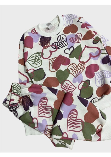 Kız Çocuk Pamuklu Beyaz Pembe Kalp Desenli Uzun Kollu Mevsimlik Pijama Takımı fiyatları