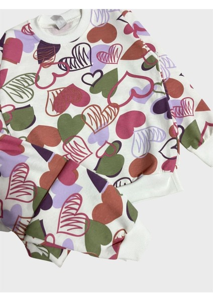 Kız Çocuk Pamuklu Beyaz Pembe Kalp Desenli Uzun Kollu Mevsimlik Pijama Takımı modelleri