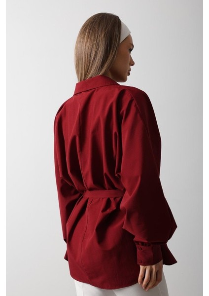 Bel Detaylı Gömlek - Bordo fırsatları