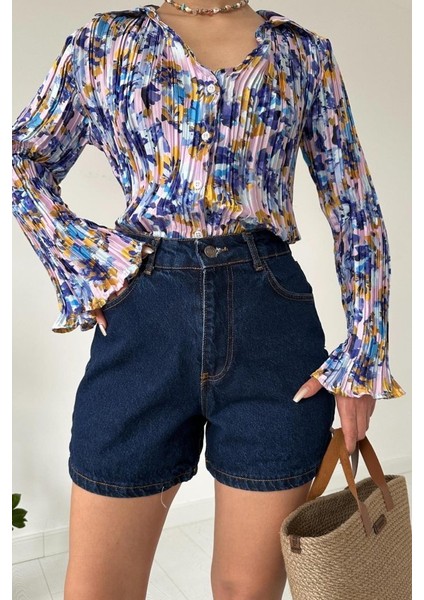 Lila Piliseli Çiçek Desen Gömlek modelleri