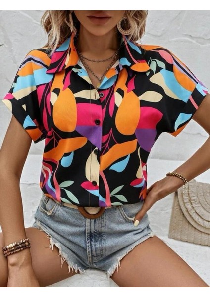 Kadın Moss Krep Kumaş Kısa Kol Çiçek Desenli Gömlek fiyatları