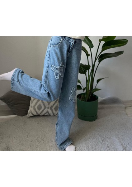 Kurdele Desenli Mavi Kız Kot Pantolon ( Dar Kalıp ) fiyatları