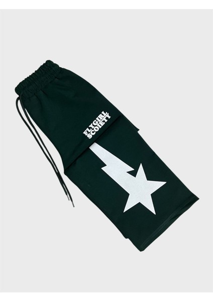 Kız Çocuk Pamuklu Yeşil Yıldız Desenli Uzun Kollu Bol Paça Eşofman Takımı fırsatları