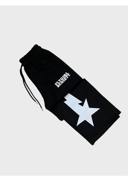 Kız Çocuk Pamuklu Siyah Yıldız Desenli Uzun Kollu Bol Paça Eşofman Takımı indirimleri