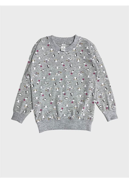 Kız Çocuk Pamuklu Gri Penguen Desenli Uzun Kollu Mevsimlik Pijama Takımı fırsatları