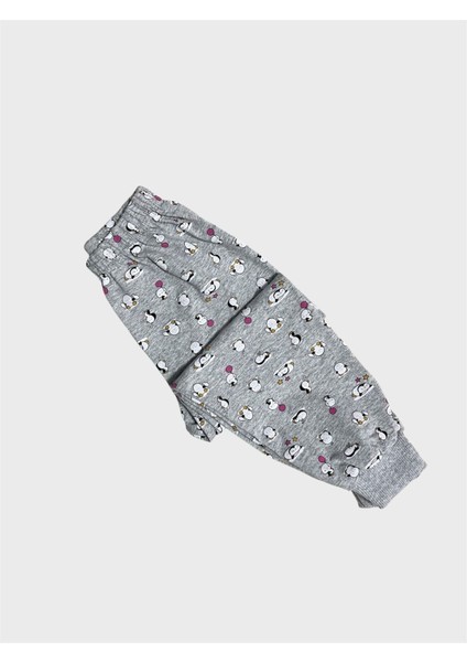 Kız Çocuk Pamuklu Gri Penguen Desenli Uzun Kollu Mevsimlik Pijama Takımı indirimleri
