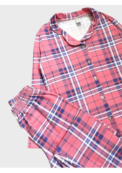 Kız Çocuk %100 Pamuklu Pembe Ekose Desenli Gömlek Yaka Boydan Düğmeli Pijama Takımı fırsatları
