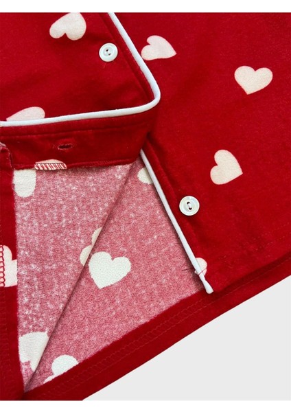 Kız Çocuk Pamuklu Süet Kumaş Kırmızı Kalp Desenli Gömlek Yaka Düğmeli Uyku Gözlüklü Pijama Takımı fırsatları