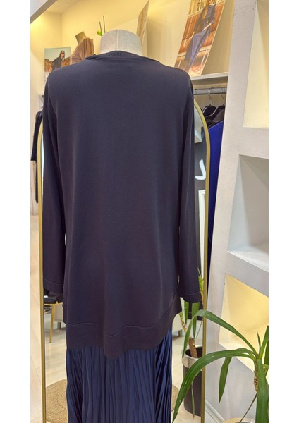 3002 Leopar Jakar Detay Merserize Tunik Lacivert fırsatları