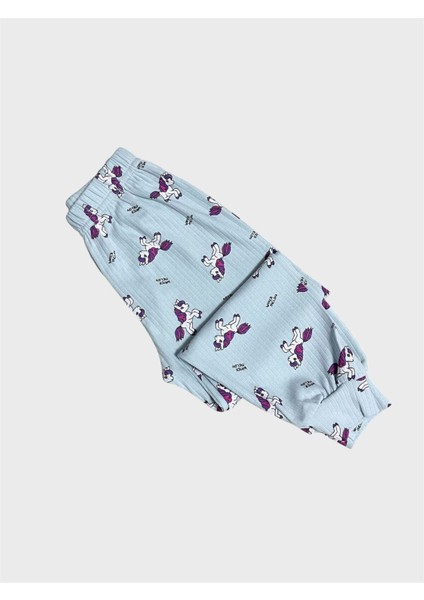 Kız Çocuk Pamuklu Mavi Unıcorn Desenli Fitilli Uzun Kollu Pijama Takımı fırsatları