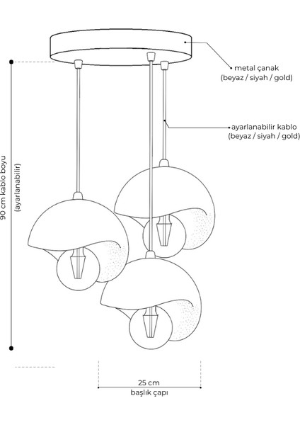 Beton Avize Modern Şık Iskandinav Tarz Krem 3 Başlıklı (Beton Görünümlü Plastik) Ampul Hediyeli