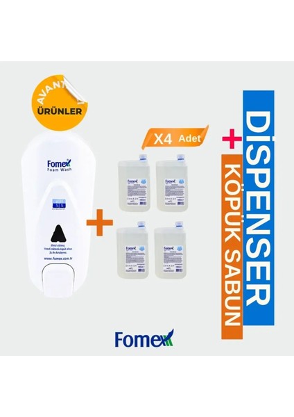 F210 Köpük Sabun Aparatı Beyaz 1000 ml +F116 Köpük Sabun 1000 ml Standart 4 Adet
