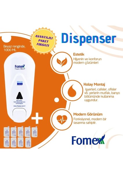 F210 Köpük Sabun Aparatı Beyaz 1000 ml +F116 Köpük Sabun 1000 ml Standart 4 Adet fiyatları