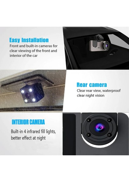 3 Kameralı /1080P Ultra Kaliteli/ Wifi Özellikli/g-Sensör/gece Görüş/araç Içi Araç Kamerası