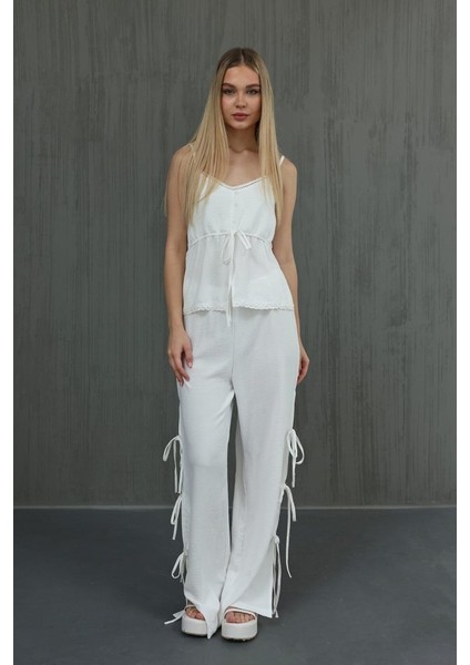 Fiyonklu Bluz Takım - Beyaz