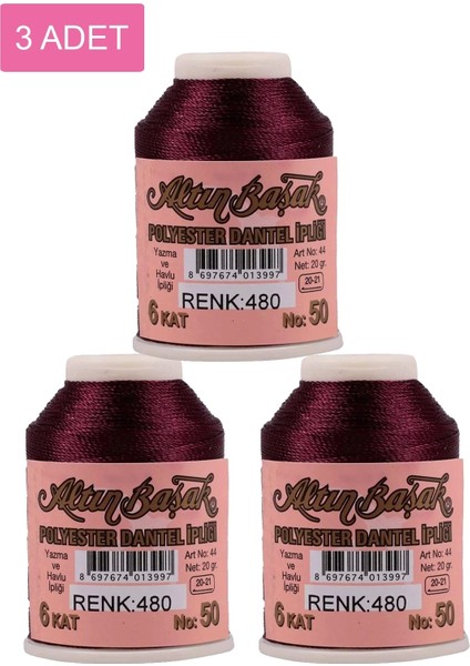 3 Adet Oya ve Dantel Ipi 20 gr - Royaleks - No: 480