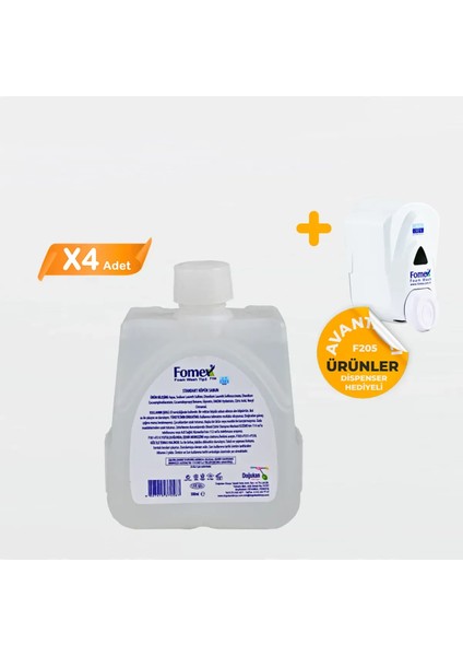 F303 Köpük Sabun 500 ml Standart 4 Adet +1 Adet Dispenser