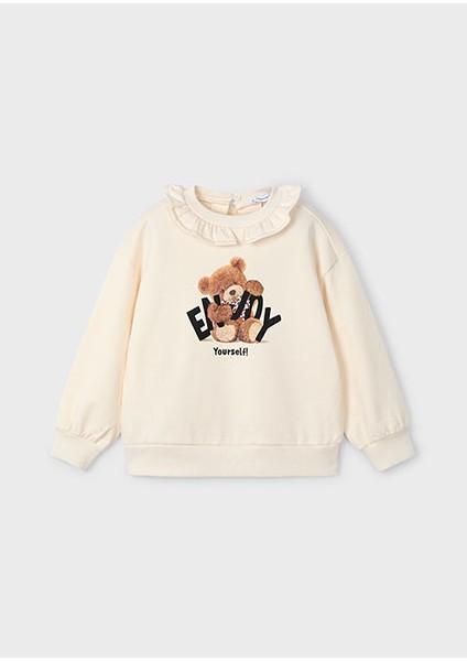 Krem Kız Çocuk Fırfırlı Yaka Sweatshirt 4430