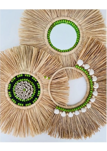 3lü Duvar Süsü Rafya Duvar Dekoru Boncuklu