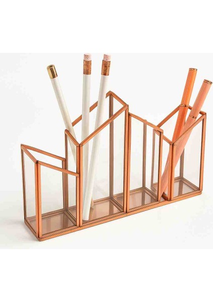 Bakır Cam Organizer – Kalemlik / Makyaj Fırçalık / Masaüstü Düzenleyici | Şıklığı Masanıza Taşıyın fiyatları