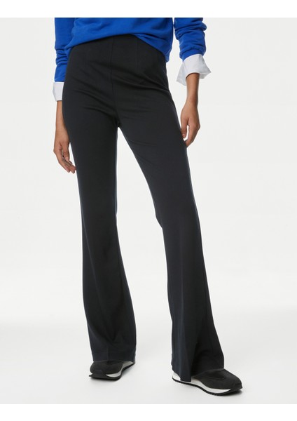 Yüksek Bel Flared Fit Örme Pantolon