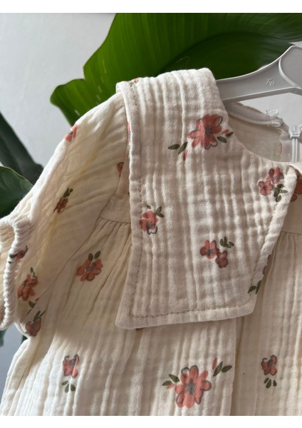 Müslin Pembe Renkli , Çiçek Baskılı , Yakalı Kız Çocuk Elbise modelleri